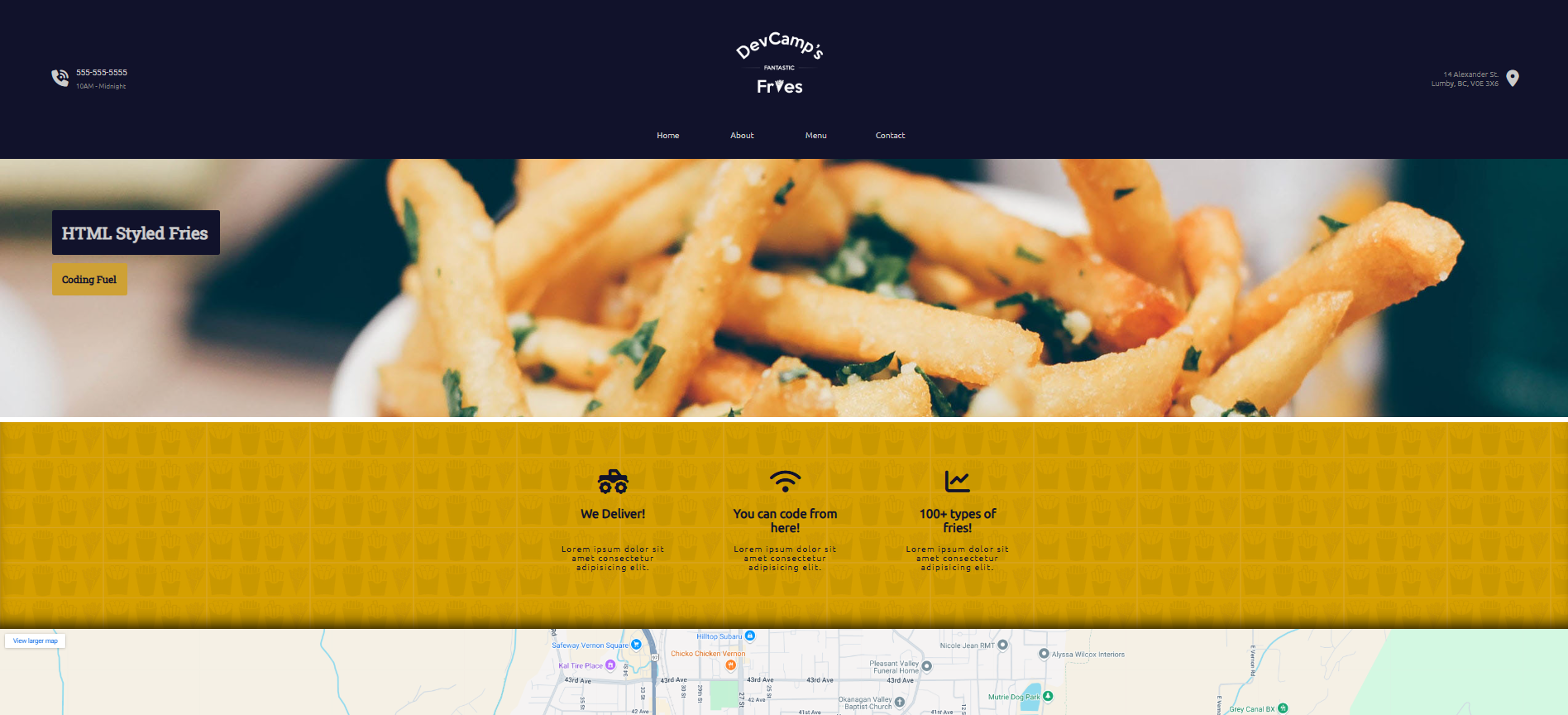 Dev Camp Fries website screenshot